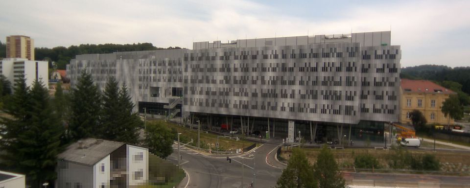 Livebild Webcam 1 Baustelle Neubau 'MED CAMPUS GRAZ - Hauptbaukörper Modul 1' und 'Zentrum für Wissens- und Technologietransfer in der Medizin GmbH' Graz (5 Minuteninterval)